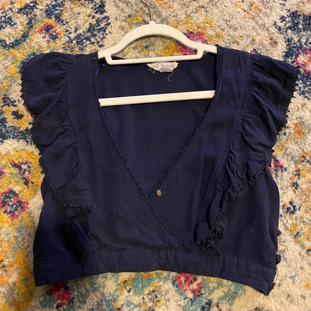 Navy Blue Ruffle Crop Top